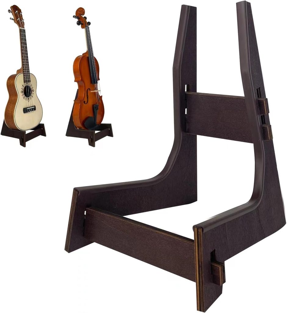 COLOOFO Ukelele Stand, Violin Stand made of wood with Rubber Protection Detachable Portable Musical Instrument Stand for Small Guitar, Violin, Banjo, Ukulele, Violin Gifts for Musical Players