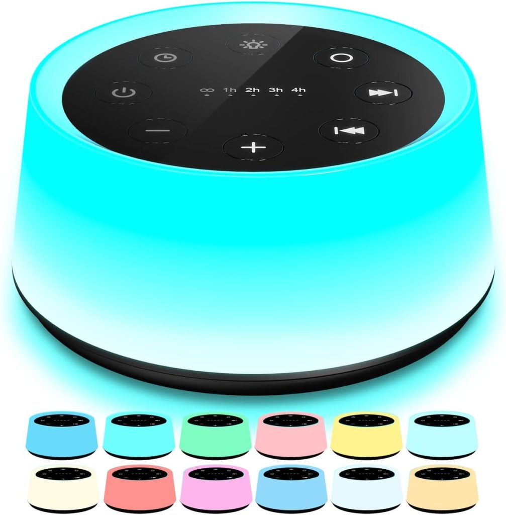 ColorsNoise Sound Machine and White Noise Machine with 30 Soothing Sounds with 12 Colors Baby Night Light with Memory Function (T-Black)