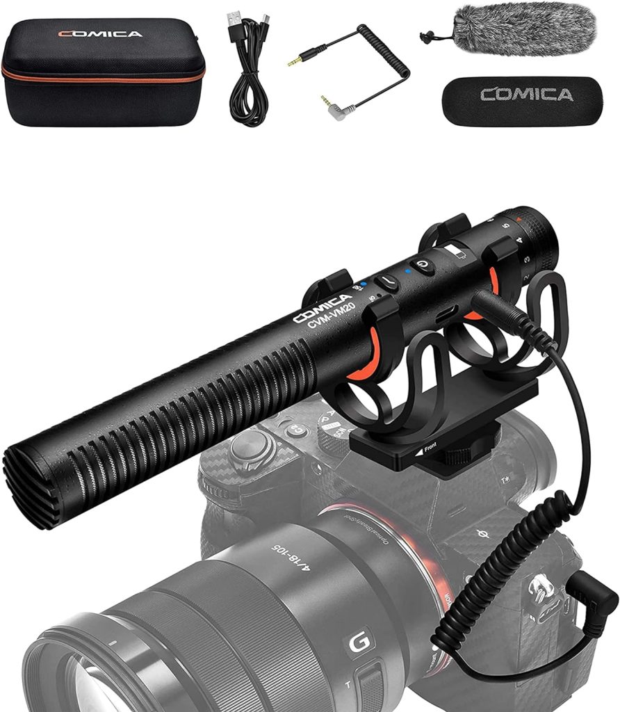 comica VM20 Shotgun Microphone, Super-Cardioid Camera Microphone with Rycote Shockmount, Windscreen, Wind Muff, OLED Power Display, Video Microphone for Smartphones, DSLR Cameras, Tablets, Laptops