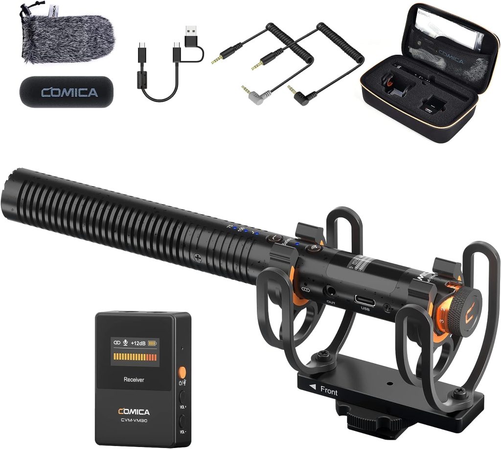 comica VM30 Shotgun Microphone - Professional Wireless Mic for Camera, Smartphone, and PC with 70/150Hz, 328 Range, USB C Digital Output- Perfect for Video Recording, Podcasting, and Vlogging
