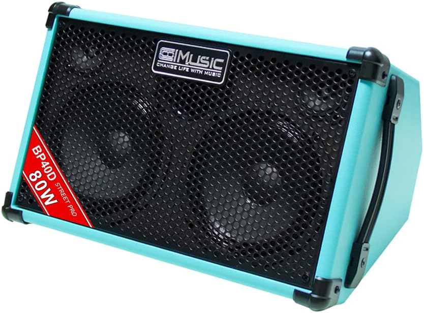 Coolmusic BP40D Powered Acoustic Guitar Amplifier- Portable Bluetooth Speaker 80W W/Battery with Reverb Chorus Delay Effect, 6 Inputs,3 Band EQ, Blue