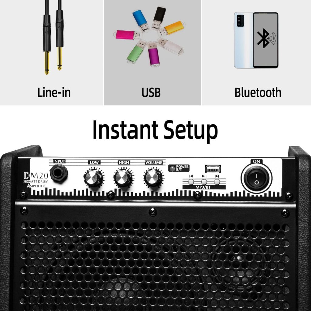 Coolmusic DM20 20W Bluetooth Personal Monitor Amplifier Electric Drum Amplifier Speaker,Keyboard Speaker with USB Interface(Including E-Drum Noise-Reduction Cable)