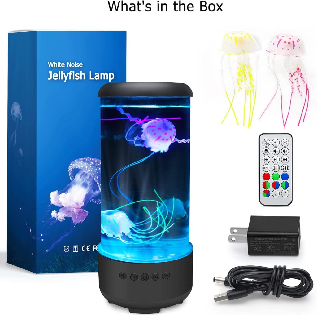 Cosney Jellyfish Lava Lamp with Bluetooth  White Noise Sound, 33 LED 7-Color Changing Light  5 Levels Brightness Aquarium Mood Lamps for Decorating, Relaxing for Kids and Adults (Black)