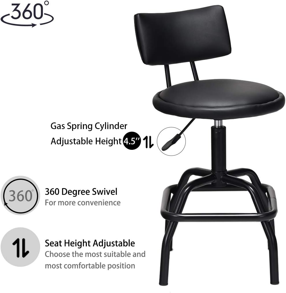 COSTWAY Adjustable Height Bar Stool, 360 Degree Swivel, Modern Guitar Stool for High Ergonomic Seating, with PU Leather Cushion, Heavy Duty Steel Frame for Bar, Shop and Music, Garage, Black : Home  Kitchen