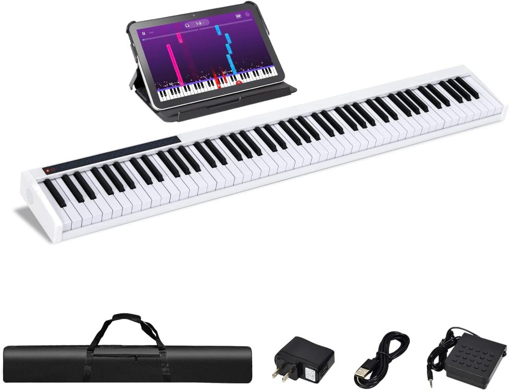 Costzon 88-Key Portable Keyboard Piano, Electric Keyboard Digital Piano w/Full Size Semi Weighted Keys, USB/MIDI Keyboard, Sustain Pedal, Power Supply  Carrying Case for Beginners Adults Kids, White