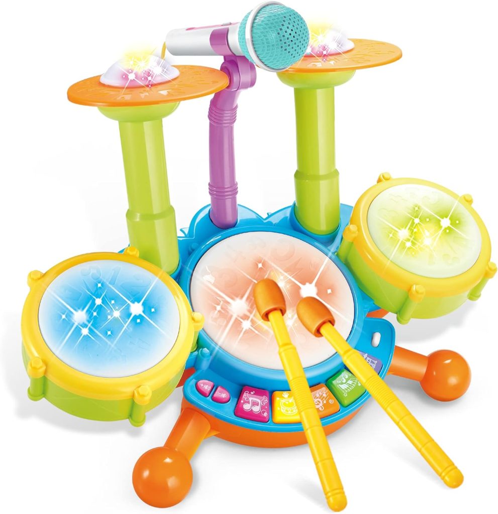 Cozybuy Kids Drum Set for Toddlers 1-3, Baby Drum Set Musical Toddlers Drum Toys with 2 Drum Sticks, Beats Flash Light and Microphone Baby Drums 1 Year Old, Birthday Gift for 1-6 Years Old Boys Girls : Toys  Games