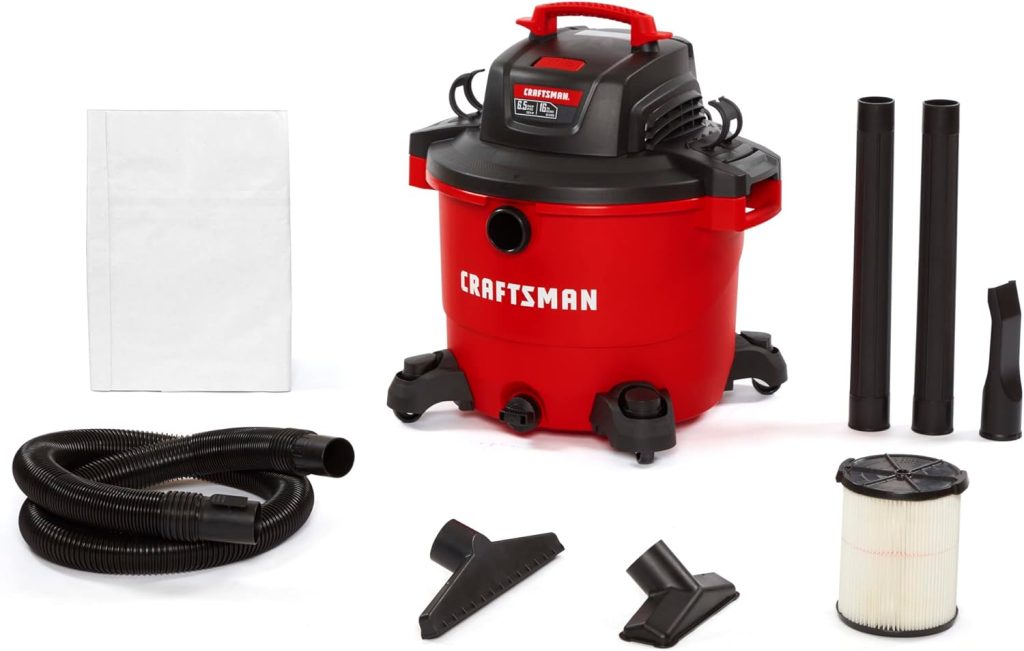 CRAFTSMAN CMXEVBE17595 16 Gallon 6.5 Peak HP Wet/Dry Vac, Heavy-Duty Shop Vacuum with Attachments, Red