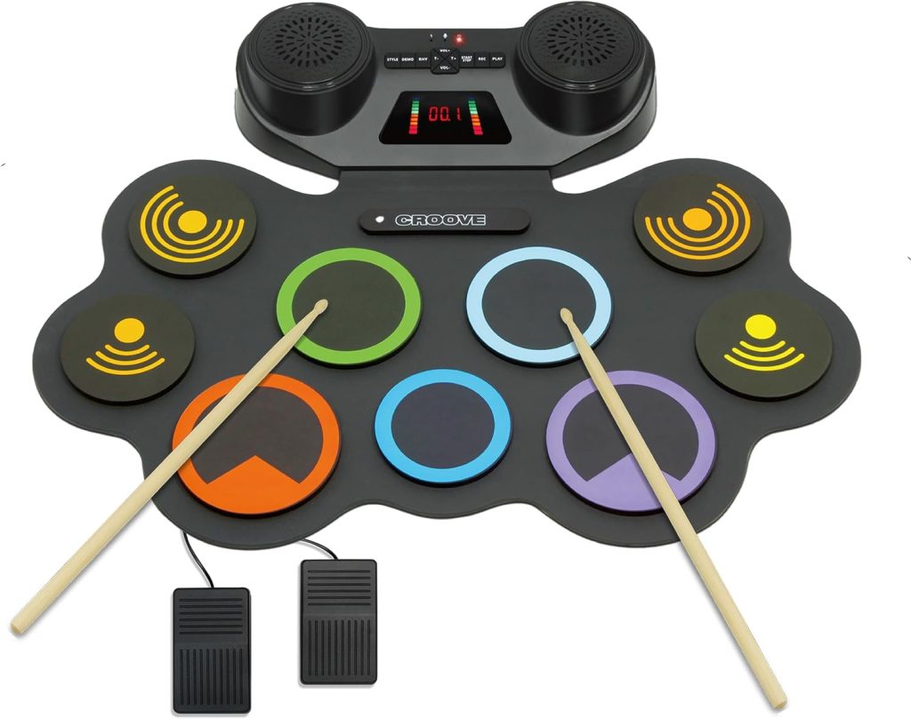 Croove Electronic Drum for kids | 9 Drum Pads  2 Pedals | Rechargeable Drums for kids | Headphone Jack Makes It A Great Drum Set For Kids | Great beginner drum set