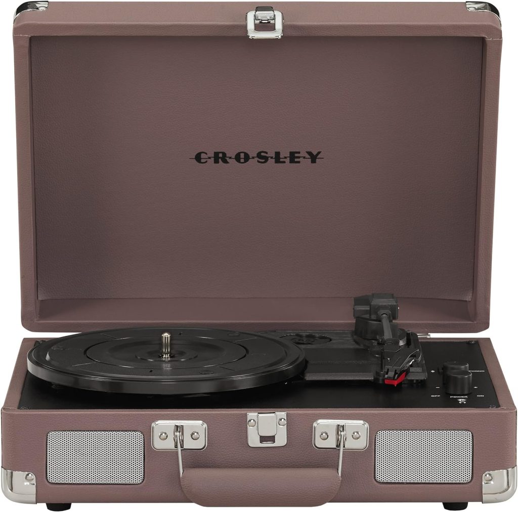 Crosley CR8005F-PS Cruiser Plus Vintage 3-Speed Bluetooth in/Out Suitcase Vinyl Record Player Turntable, Purple Ash