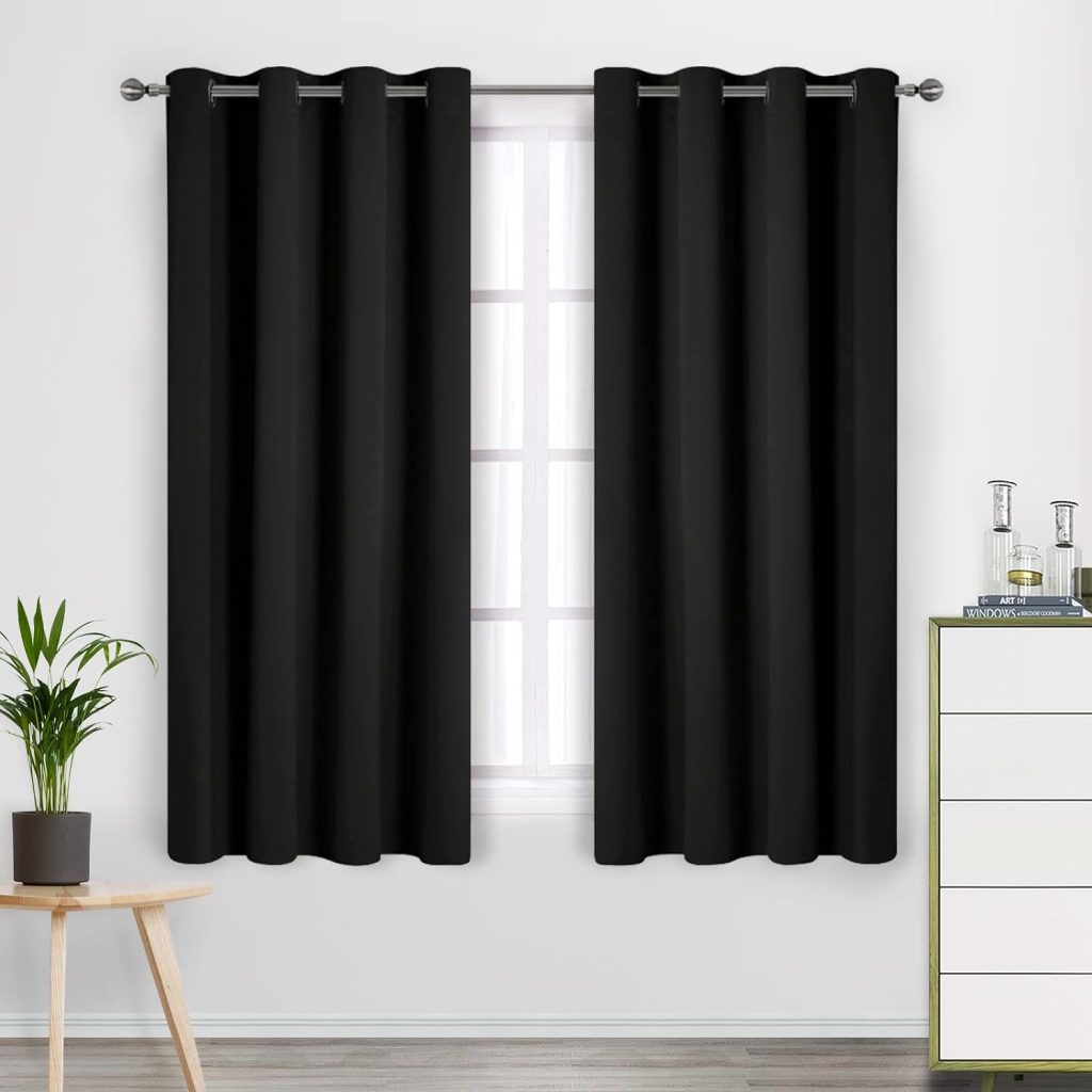 CUCRAF Black Blackout Curtains  Drapes Grommet Soundproof Curtains for Living Room/Bedroom 63 inch Long,Set of 2 Panels (52 x 63 Inch, Black)