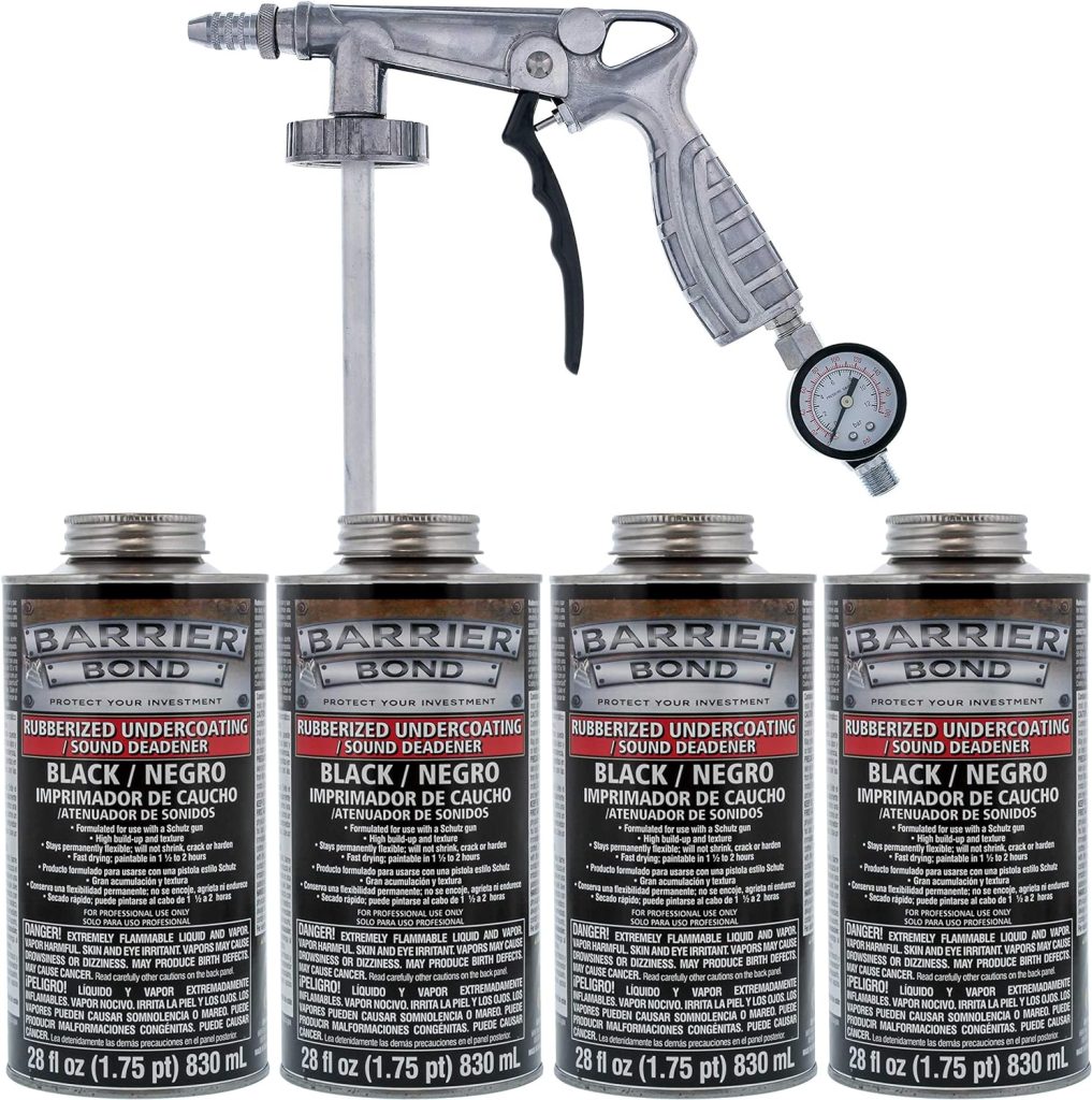 Custom Shop Barrier Bond Black Rubberized Undercoating Sound Deadener Kit with 4 Quart Cans  Spray Applicator Gun Included with Kit