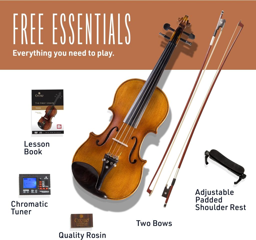 CVN-300 Solidwood Ebony Fitted Violin with DAddario Prelude Strings, Size 4/4 (Full Size)