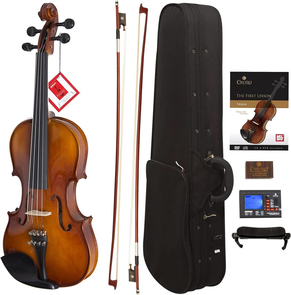 CVN-300 Solidwood Ebony Fitted Violin with DAddario Prelude Strings, Size 4/4 (Full Size)