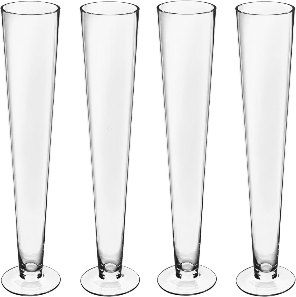 CYS EXCEL 4 PCS 24 Tall Clear Glass Trumpet Vase | Wedding Table Centerpieces | Large Hand-Blown Glass Centerpiece Vases