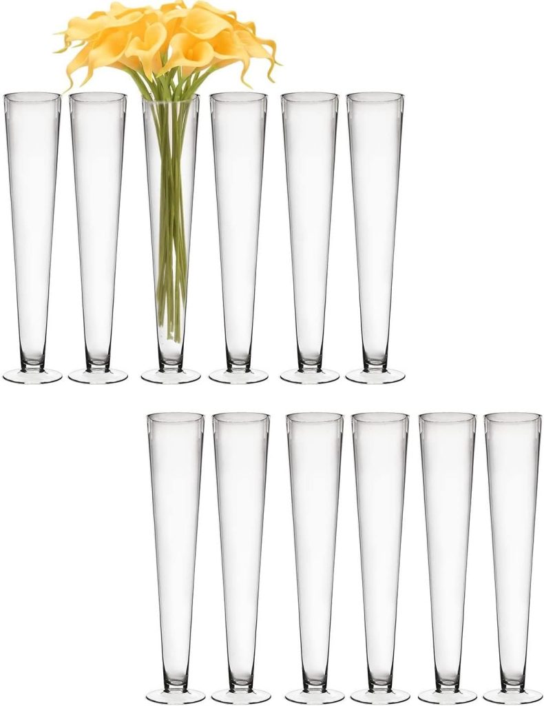 CYS EXCEL 4 PCS 24 Tall Clear Glass Trumpet Vase | Wedding Table Centerpieces | Large Hand-Blown Glass Centerpiece Vases