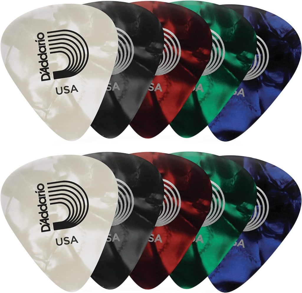 DAddario Accessories Celluloid Guitar Picks - 10 Pack - for Acoustic, Electric and Bass Guitar Accessories - Natural Feel, Warm Tone - Assorted, Medium