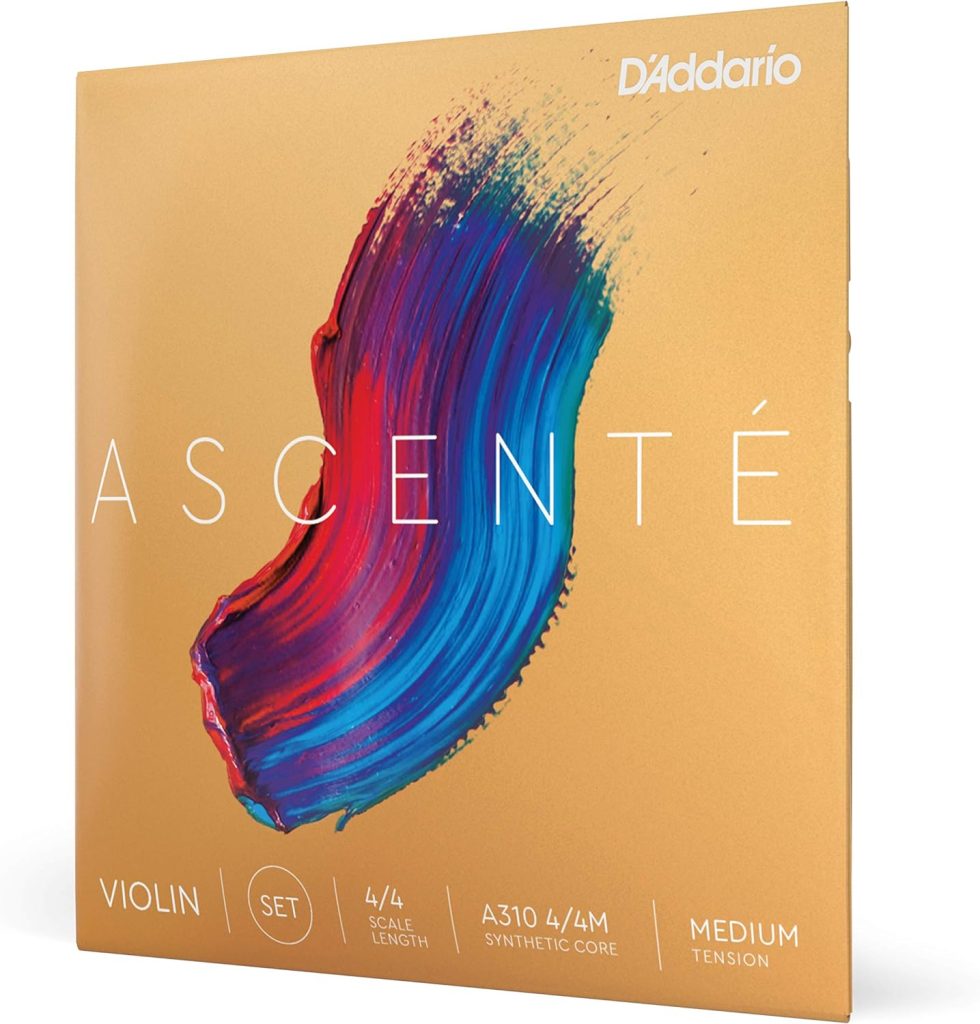 DAddario Ascente Violin Strings - Violin Strings with Ball Ends, Synthetic Core - A310 4/4M - Full Set - 4/4 Scale - Medium Tension