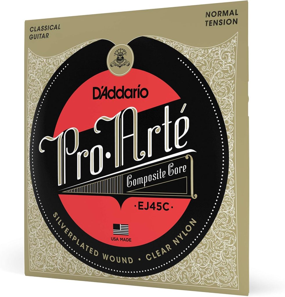 DAddario Guitar Strings - Pro-Arte Classical Guitar Strings - EJ45C - Nylon Guitar Strings - Silver Plated Wrap, Composite Core, Clear Nylon Trebles - Normal Tension