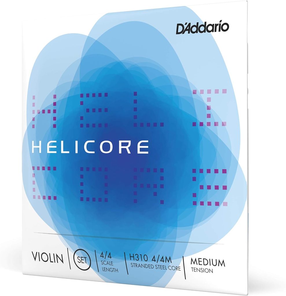 DAddario Helicore 4/4 Size Violin Strings Set with Plain Steel E String - H310 4/4M - Full Set - Medium Tension