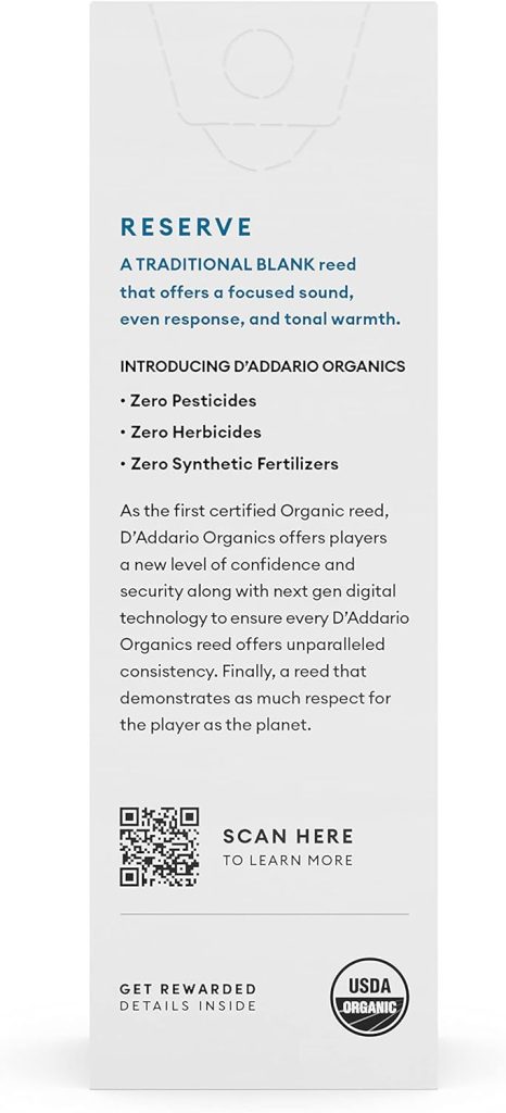DAddario Organic Reserve Bass Clarinet Reeds - Reeds for Clarinet - The First  Only Organic Reed - 2.5 Strength, 10 Pack
