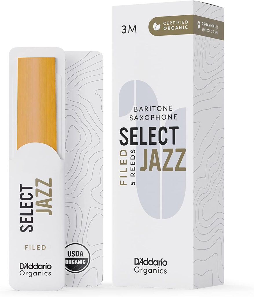 DAddario Organic Select Jazz Filed Baritone Saxophone Reeds - Sax Reeds - The First  Only Organic Reed - 3 Medium, 5 Pack