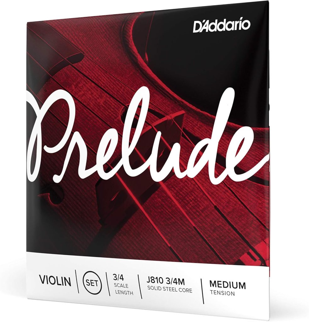 DAddario Prelude Violin String Set, 4/4 Scale, Medium Tension – J810 4/4M - Solid Steel Core, Warm Tone, Economical and Durable – Educator’s Choice for Student Strings – 1 Set