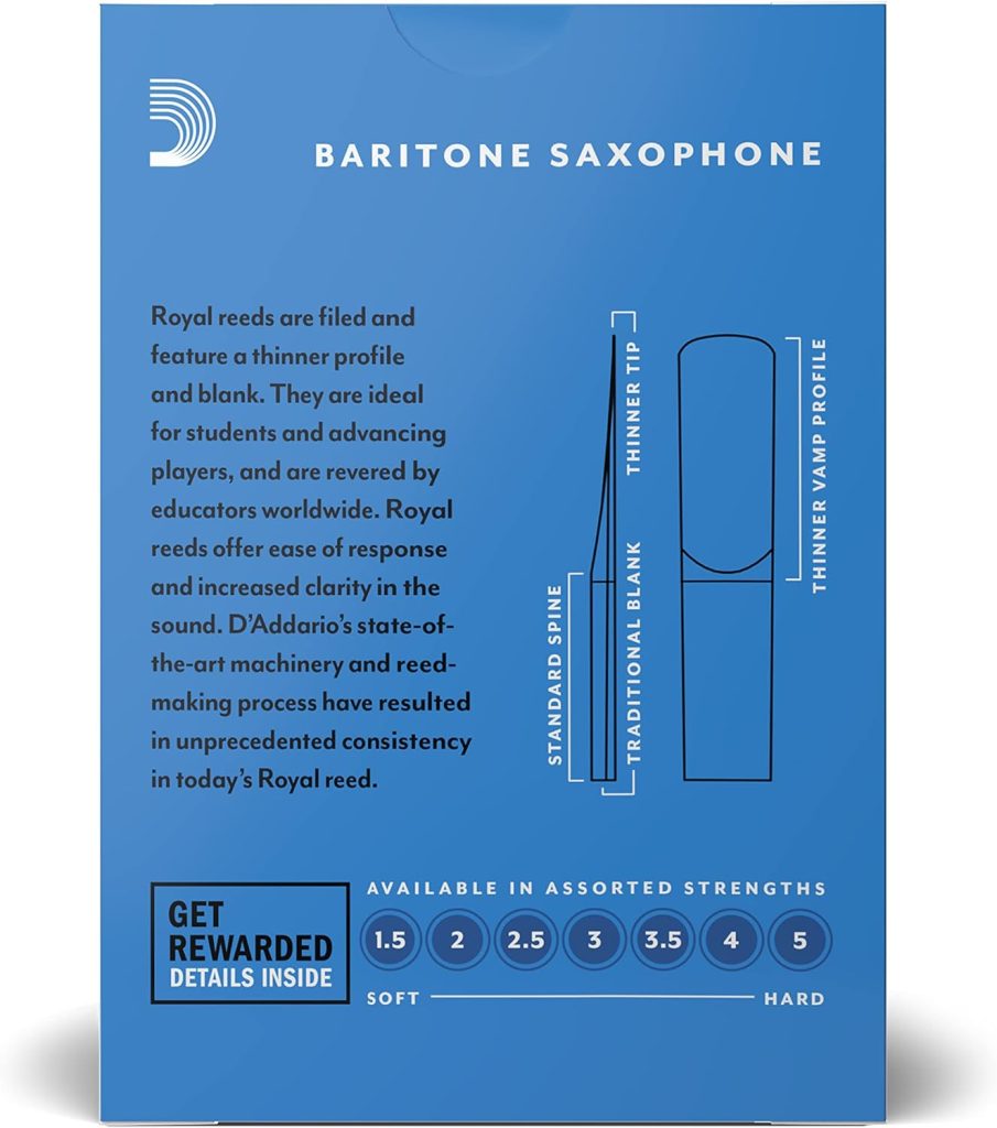 D’Addario Woodwinds Baritone Sax Reeds, Strength 4, 10-pack