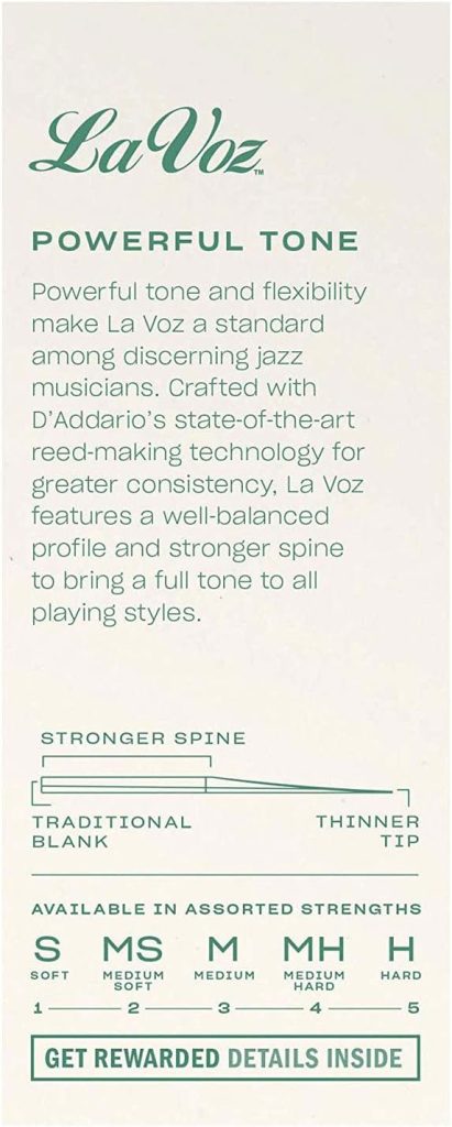 D’Addario Woodwinds Baritone Saxophone Reeds, Medium Hard, 5 Pack