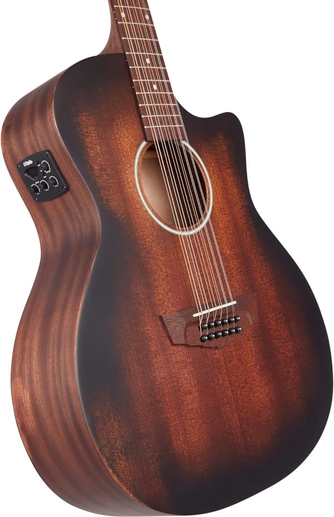 DAngelico Electro Acoustic 12 String Solid-Body Electric Guitar, Right, Aged Mahogany (DAPLSG212AGDCP)