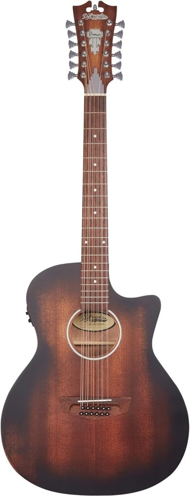 DAngelico Electro Acoustic 12 String Solid-Body Electric Guitar, Right, Aged Mahogany (DAPLSG212AGDCP)