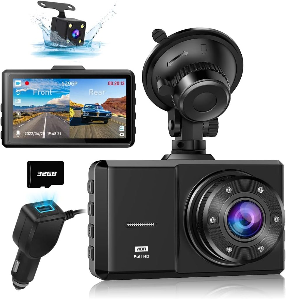 Dash Cam Front and Rear, SPADE Dual Dash Camera 1296P with 32G SD Card, Waterproof Backup Camera, DVR Car Dashboard Camera with Night Vision WDR G-Sensor Parking Monitor Loop Recording[UP-Grade]