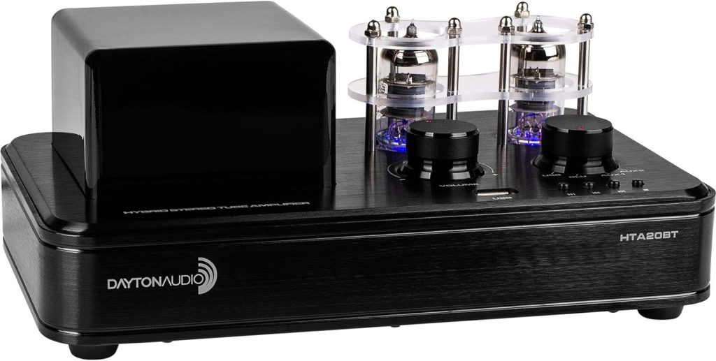 Dayton Audio HTA20BT Hybrid Stereo Tube Amplifier with Bluetooth 4.2 USB Aux in Headphone Sub Out