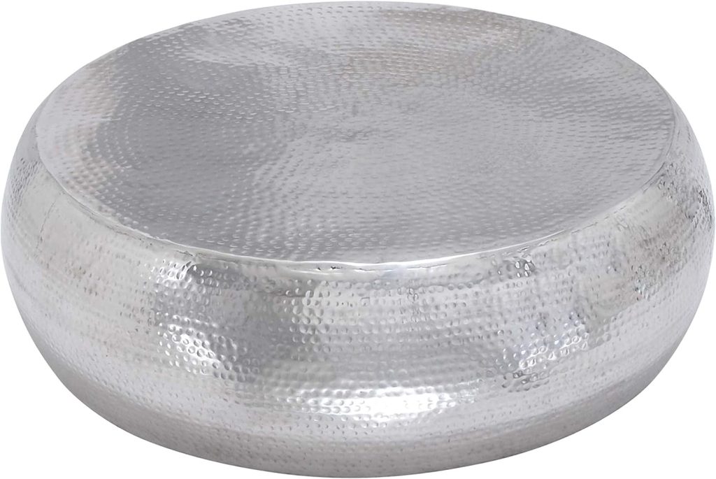 Deco 79 Aluminum Drum Shaped Coffee Table with Hammered Design, 42 x 42 x 14, Silver