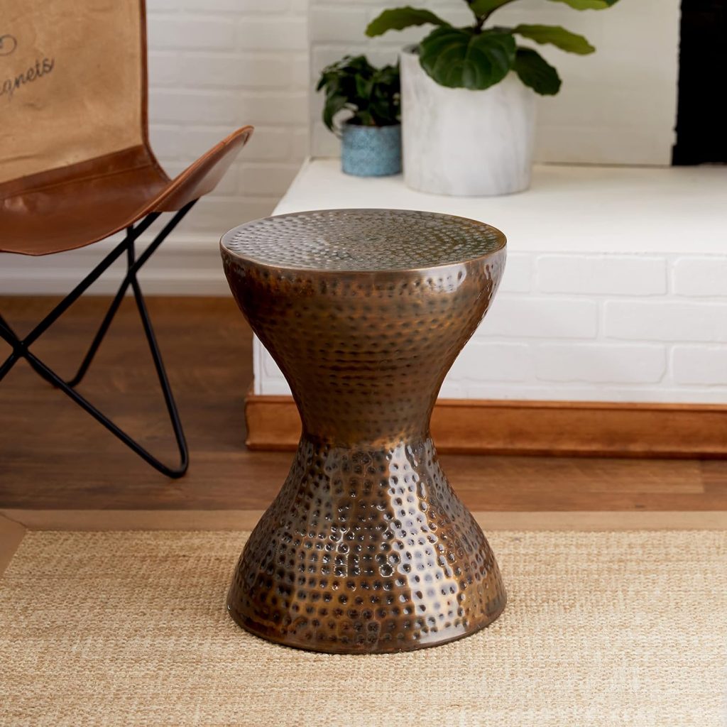 Deco 79 Metal Hammered Accent Table with Hourglass Shape, 14 x 14 x 19, Bronze