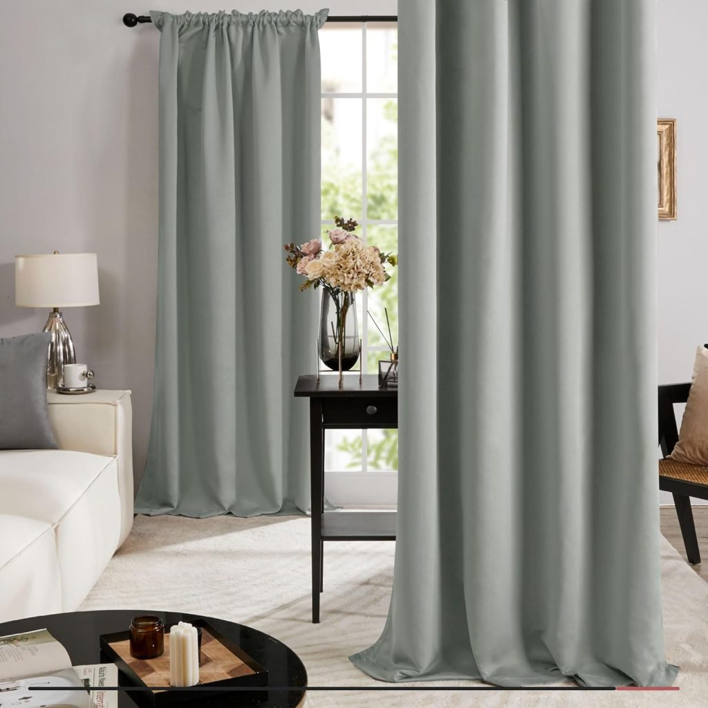 Deconovo 100% Blackout Curtains 84 Inch Length 2 Panels, Soundproof Curtain with Rod Pocket, Total Light Blocking Window Curtain for Living Room(Light Grey, 52W x 84L Inch, 2 Panels)