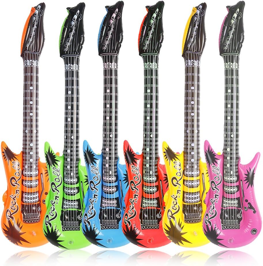 DECORA 35 Inch Rock Star Inflatable Guitar Assorted Color for Children Party Accessories Inflatable Toys Pack of 6