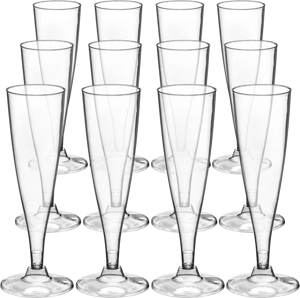 DecorRack 12 Champagne Flute, Disposable Plastic Wine Glasses, Perfect for Outdoor Parties, Weddings, Picnics, Shatterproof Champagne Glasses, Stackable Stemmed Flutes (Pack of 12)