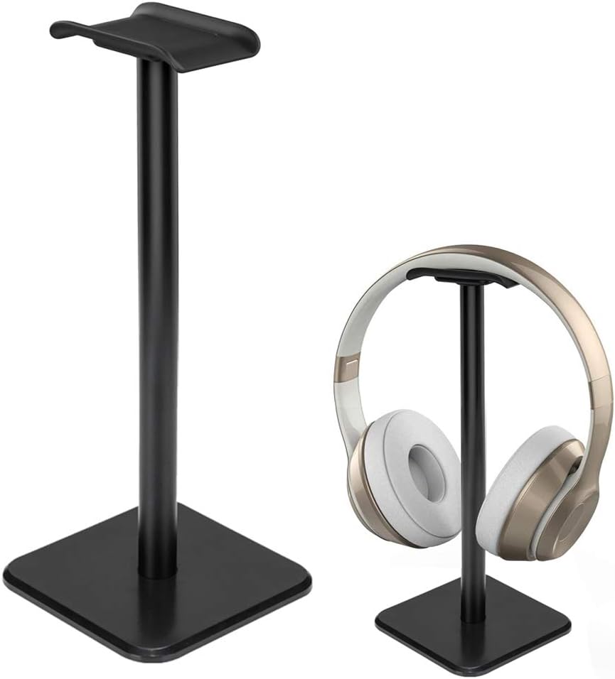 Deear Headphone Stand Gaming Headset Holder Universal Aluminum Metal Headphone Holder Hanger with Aluminum Supporting Bar Flexible Headrest ABS Solid Base for All Headphone,Black