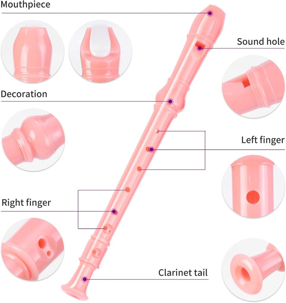 Descant Soprano Recorder Music Recorder Instrument For Kids Flute Kids Recorder With Cleaning Rod + Case Bag (Pink)