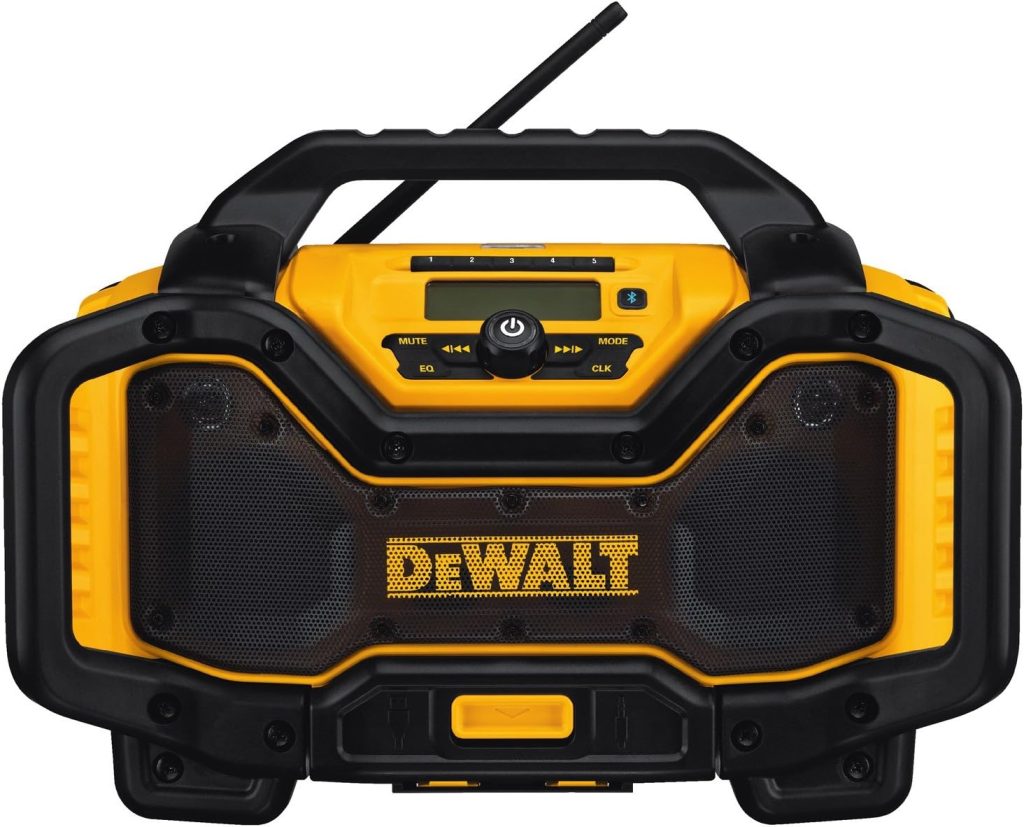 DEWALT 20V MAX Bluetooth Radio, 100 ft Range, Battery and AC Power Cord Included, Portable for Jobsites (DCR025)