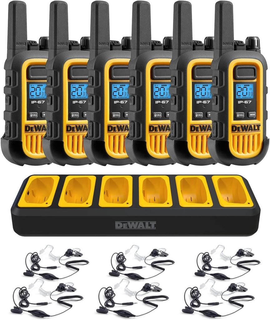 DEWALT DXFRS300 Bundle 1W Walkie Talkies Heavy Duty Business Two-Way Radios, 6 Pack with 6 Headsets Plus Gang Charger (DXFRS300BCH6-SV1) : Everything Else