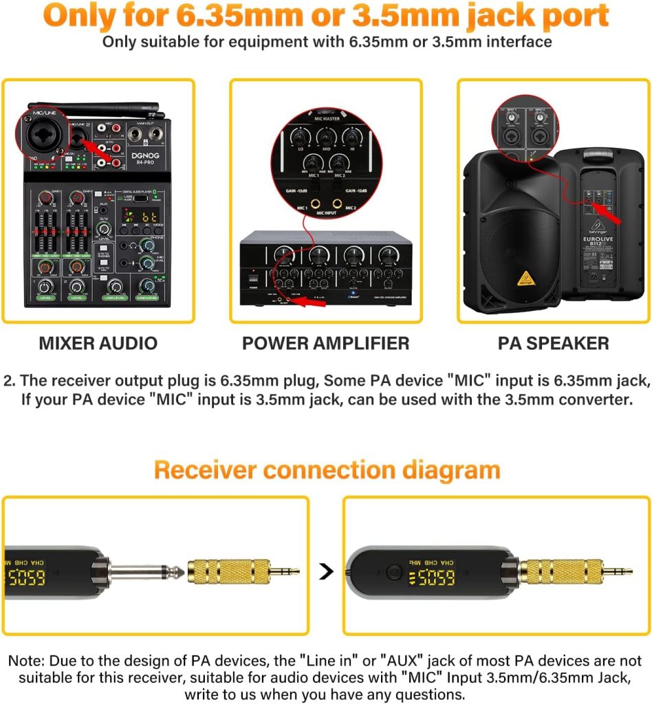 DGNOG K662 Metal Wireless Microphones with Echo, UHF Dual Cordless Handheld Karaoke Dynamic Mic System with Rechargeable Receiver, 200FT Range for Singing, Wedding, Speech, Dj, Church, Party