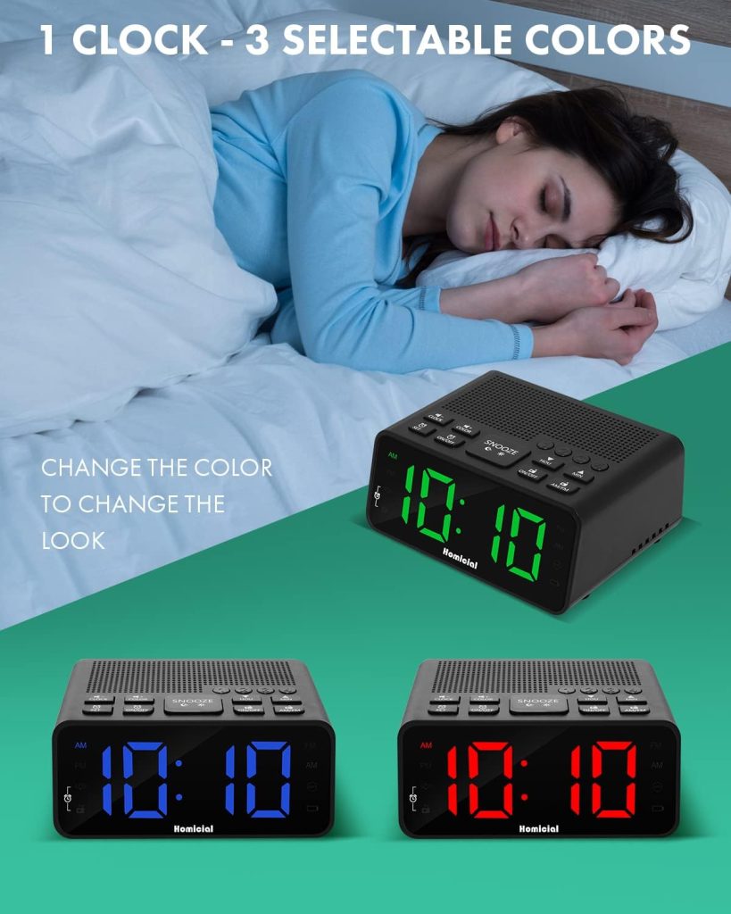 Digital Alarm Clock Radio, Alarm Clocks for Bedrooms with AM/FM Radio, Sleep Timer, Dimmer, Easy Snooze, Battery Backup - 0.6 Green LED Digits