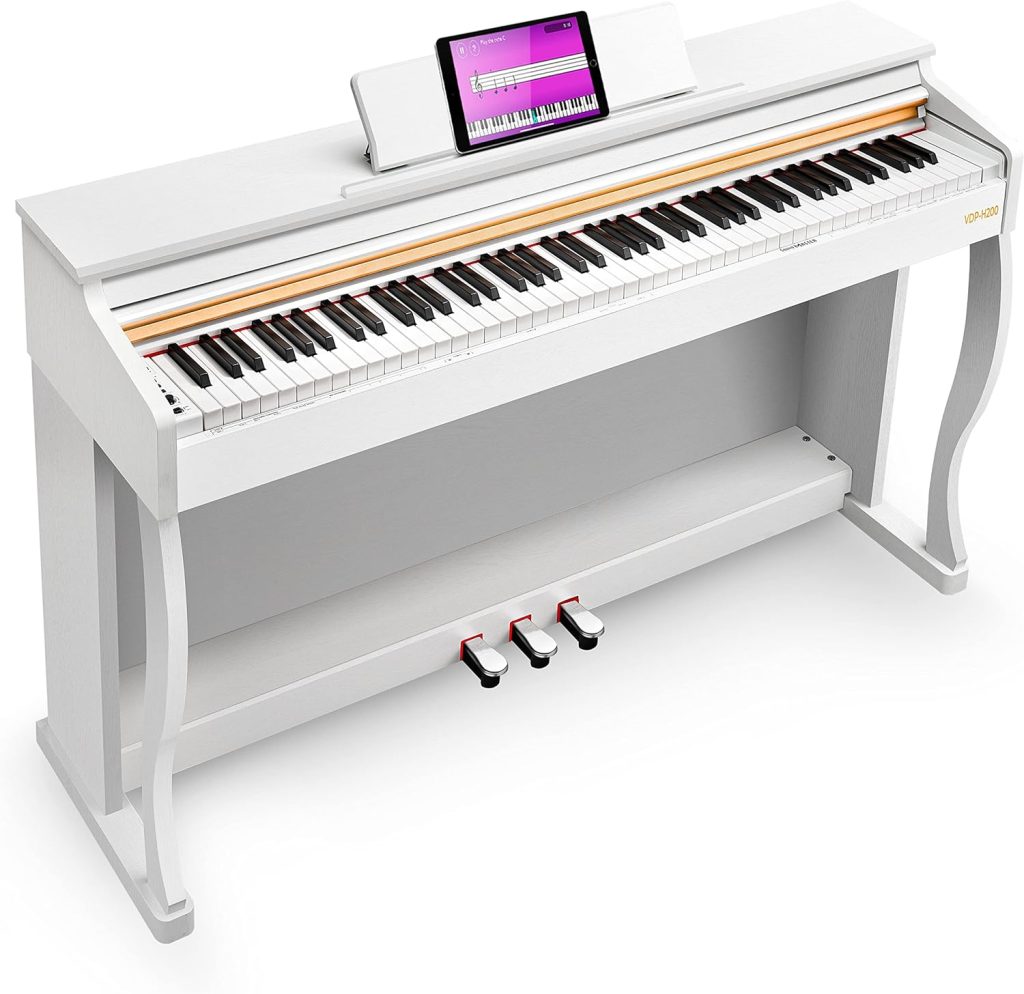 Digital Piano, 88 Key Weighted Home Piano Bundle for Beginner Professional with Furniture Stand, Slide Key Cover, White, by Vangoa
