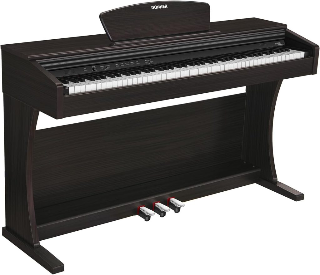 Digital piano 88 Keys Full Size Graded Hammer Action Weighted Keys Donner DDP-300 Professional home Digital piano, Electric Piano with three pedals Triple, 2 headphone output, MIDI, Dark Rose