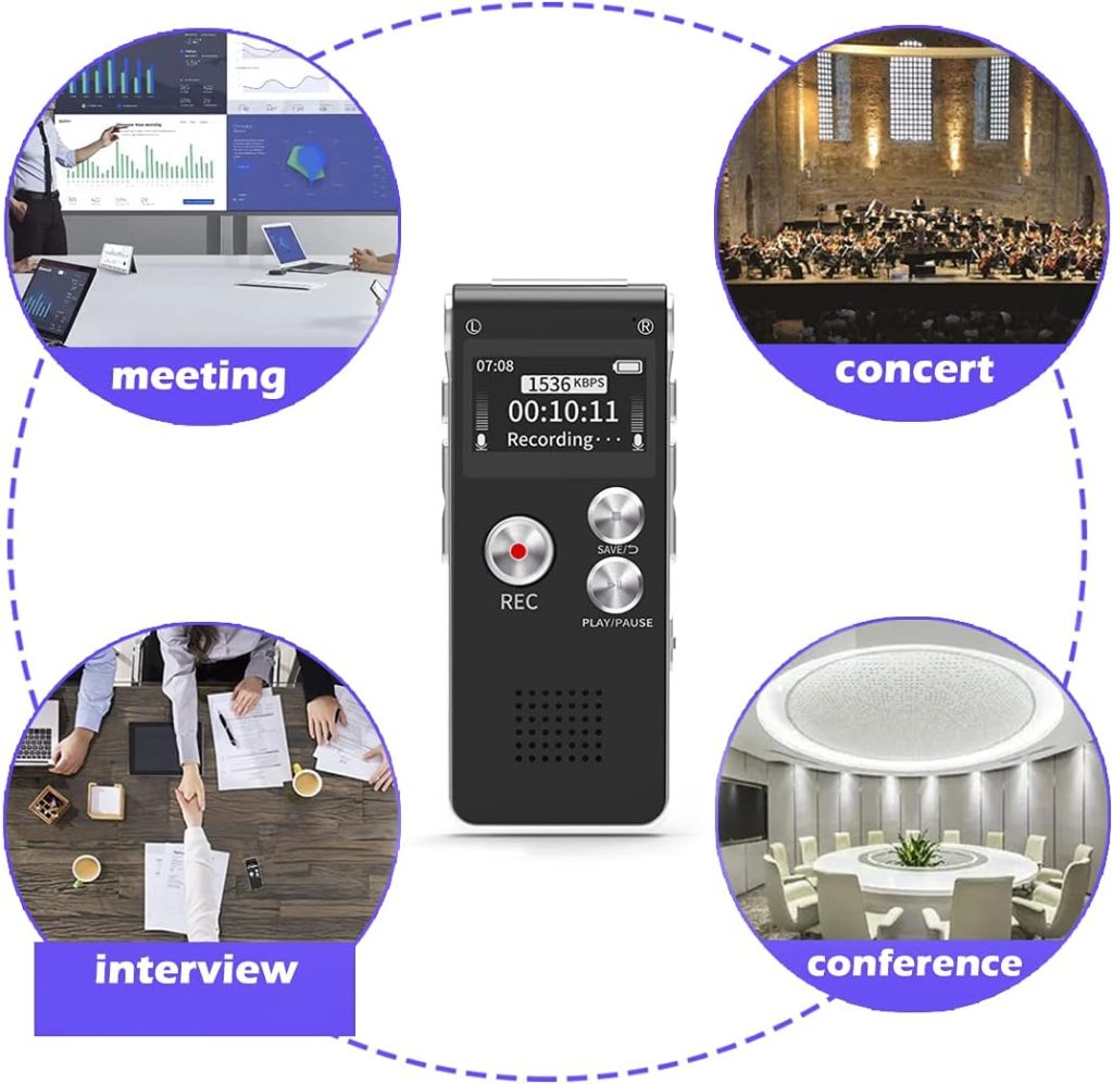 Digital Voice Recorder 16GB Voice Recorder with Playback for Lectures - USB Rechargeable Dictaphon Upgraded Small Tape Recorder