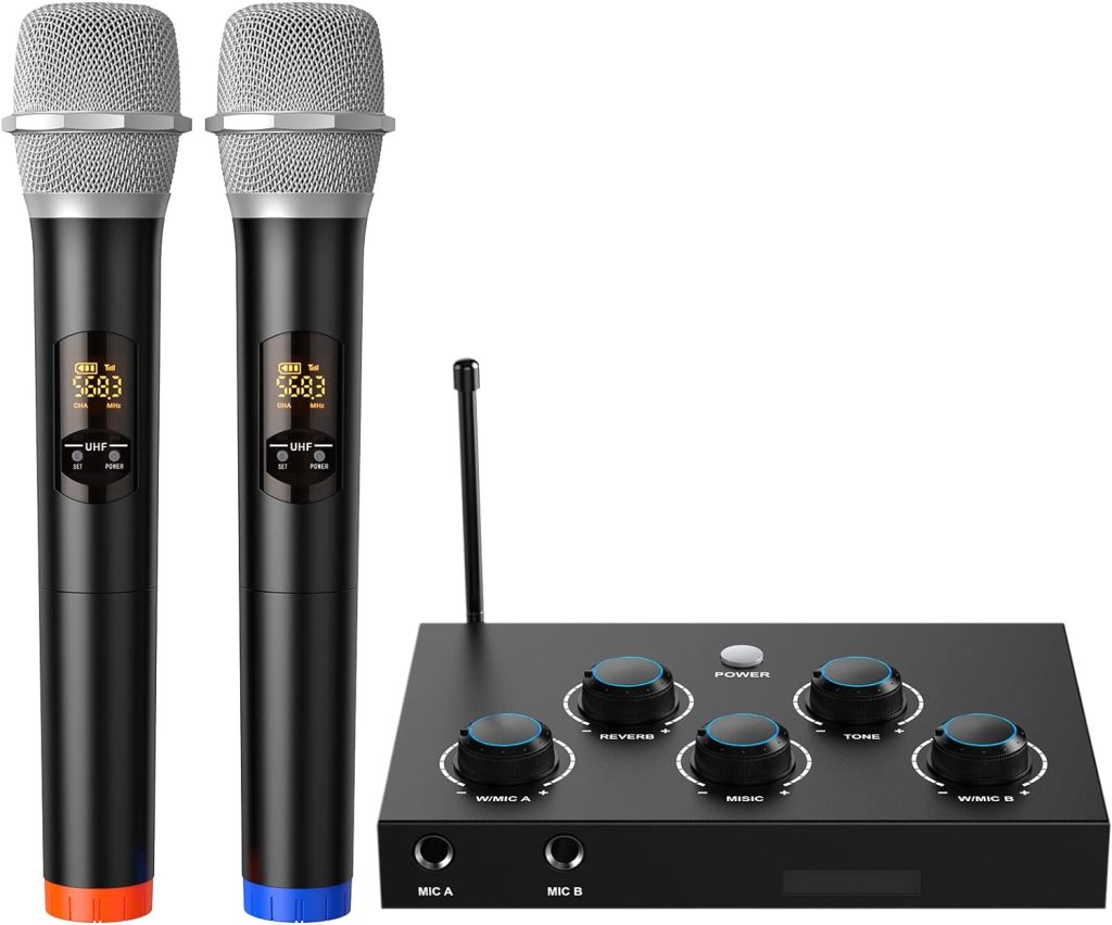 DIGITNOW!Portable Karaoke Microphone Mixer System Set, with Dual UHF Wireless Mic, HDMI-ARC/Optical/AUX  HDMI In/Out in Singing Receiver for Smart TV, PC, KTV, Home Theater, Amplifier, Speaker