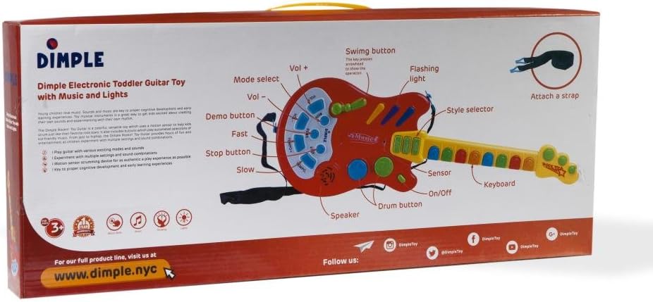 Dimple Kids Handheld Musical Electronic Toy Guitar for Children Plays Music, Rock, Drum  Electric Sounds Best Toy  Gift for Girls  Boys (Red) (Single)