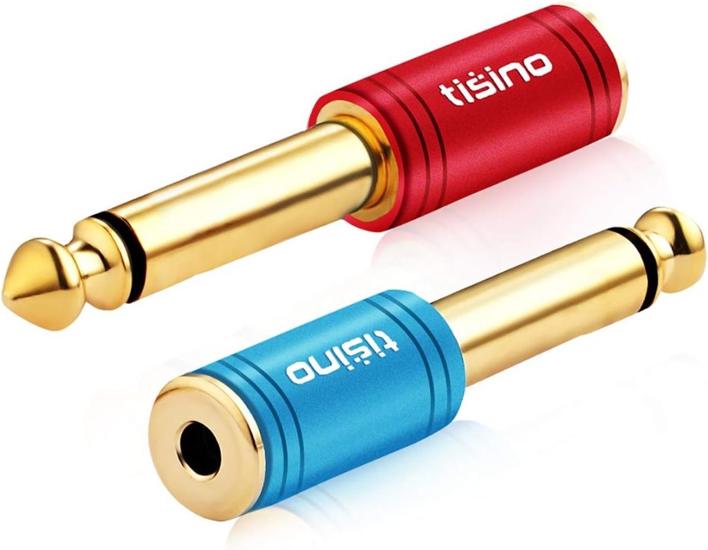 Disino 1/4 Mono to 3.5mm Stereo Adapter, Gold Plated 6.35mm TS Male Plug to 1/8 inch TRS Female Audio Connector - 2 Pack