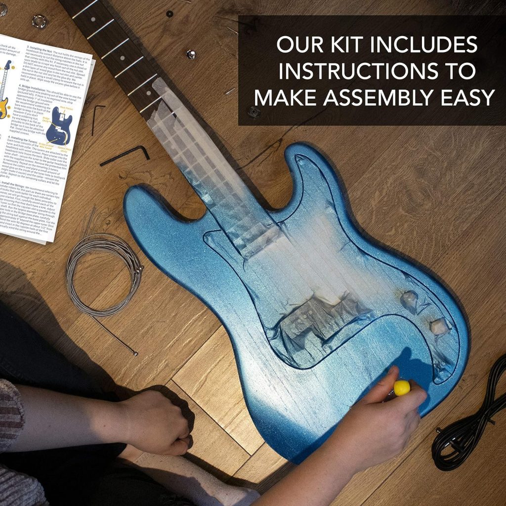 DIY Bass Guitar Kit - Build Your Own Electric Bass With Phoenix Tree Wood Body, Pickguard, Electronics, Maple Guitar Neck  Rosewood Fretboard - DIY Guitar Kit Bass Guitar Neck  Guitar Body